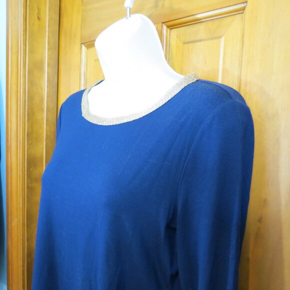 Chico's Navy T-Shirt Gold Neckline Long Sleeve Size 0 - Picture 3 of 6